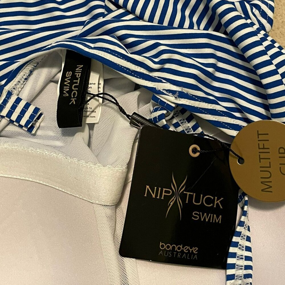 Nip Tuck One Piece Swimsuit Joanne Sorrento Stripe Azure Blue White Size 6 NWT - Picture 10 of 13
